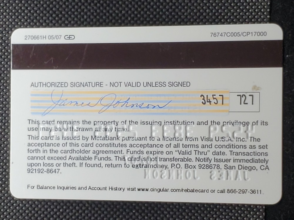 Cingular Reward Visa exp 2007. cc1494