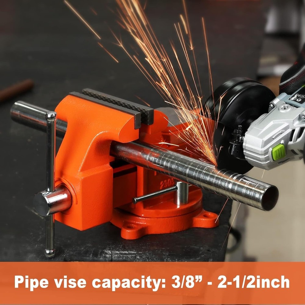 5″ Heavy-Duty Bench Vise – 360° Swivel Base, Pipe Clamp Function
