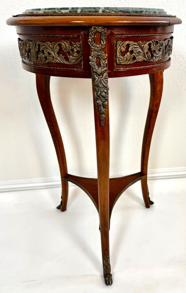 Early 20th-C Louis XV Walnut Ormolu Mounted Marble Top Side Table