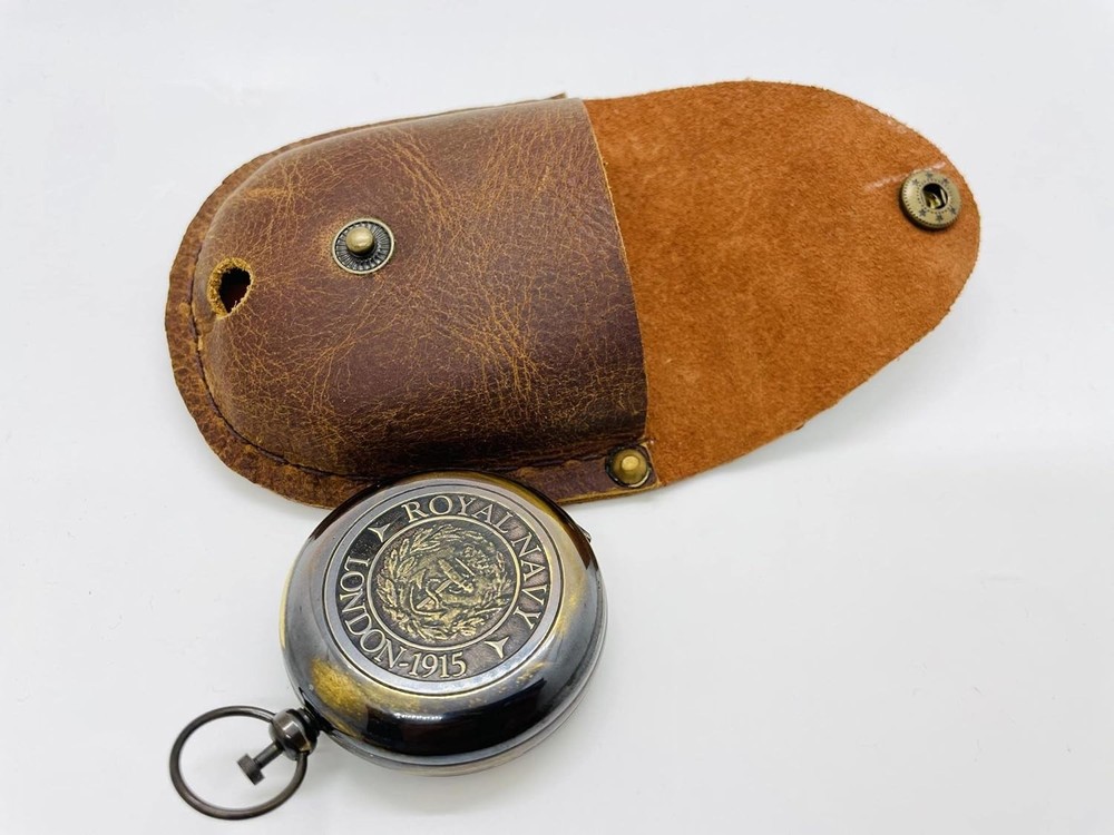 Brass Push Button Compass | 2 Inch Pocket Navigation Tool with Case | Vintage 19