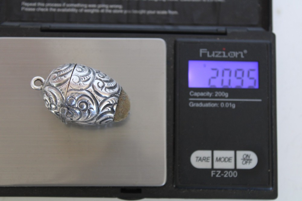 Antique Sterling Silver Repousse Sewing Chatelaine Egg Thimble Case & Pincushion