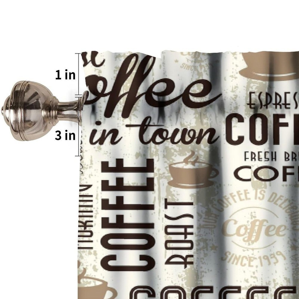 Coffee Kitchen Window Valance Curtains Rustic Coffee Theme Tea Cup Pattern Sh...