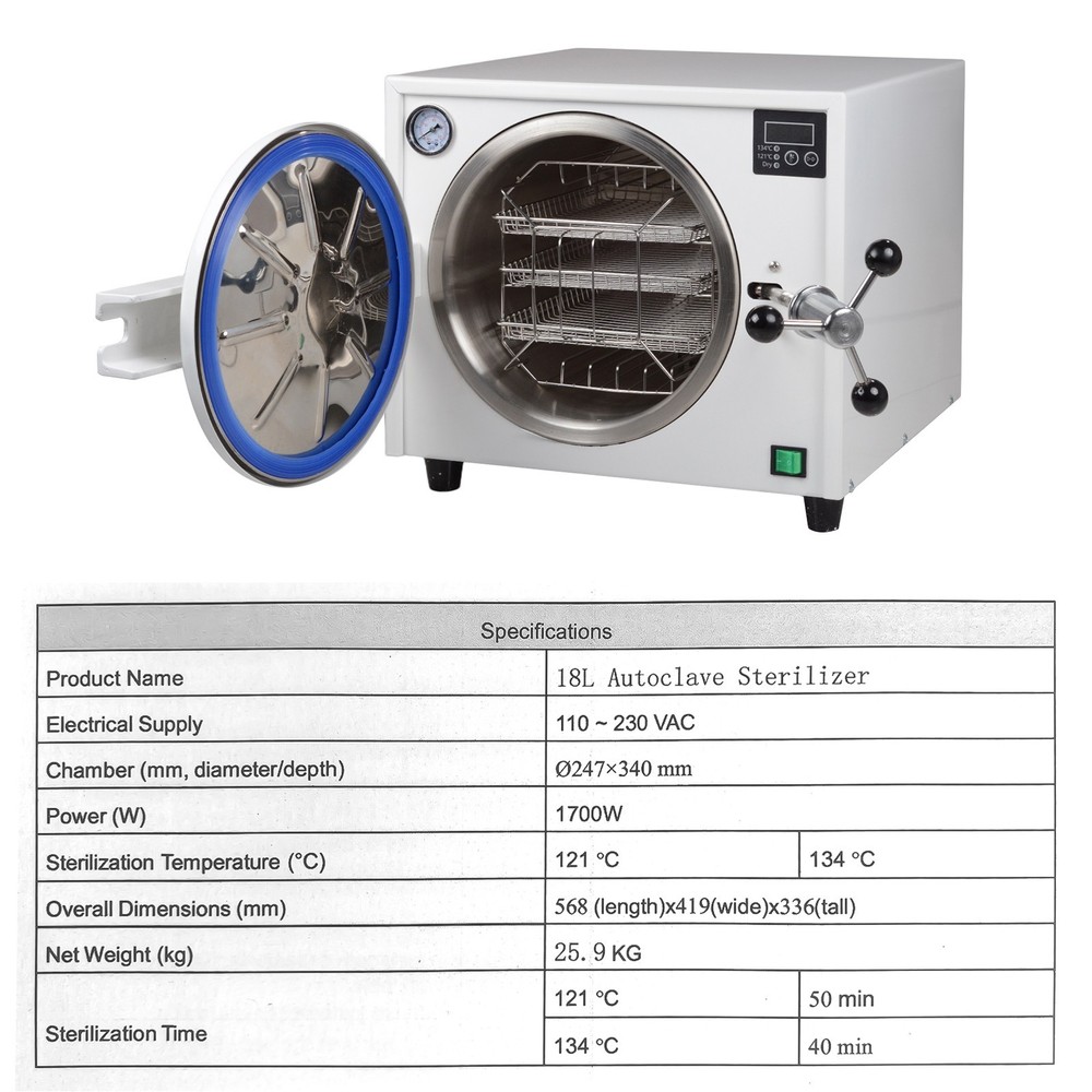 18L Autoclave Steam Sterilizer with Drying Function for Surgical Instruments