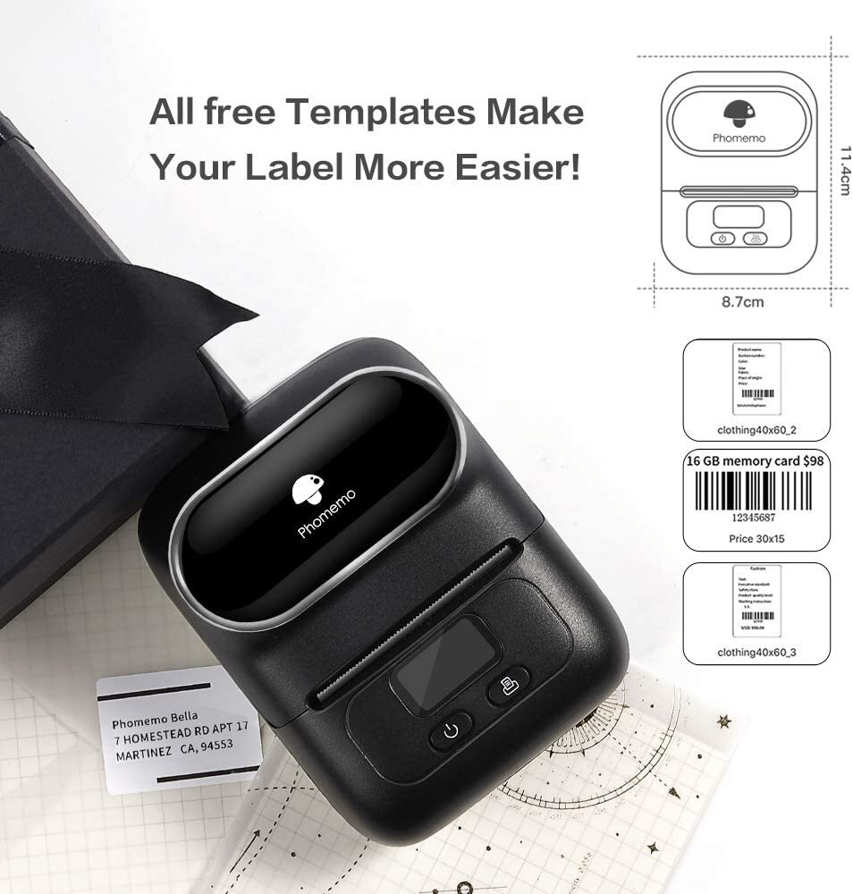 phomemo M110 Label Maker Machine Portable Bluetooth Thermal Printer with 1 Label