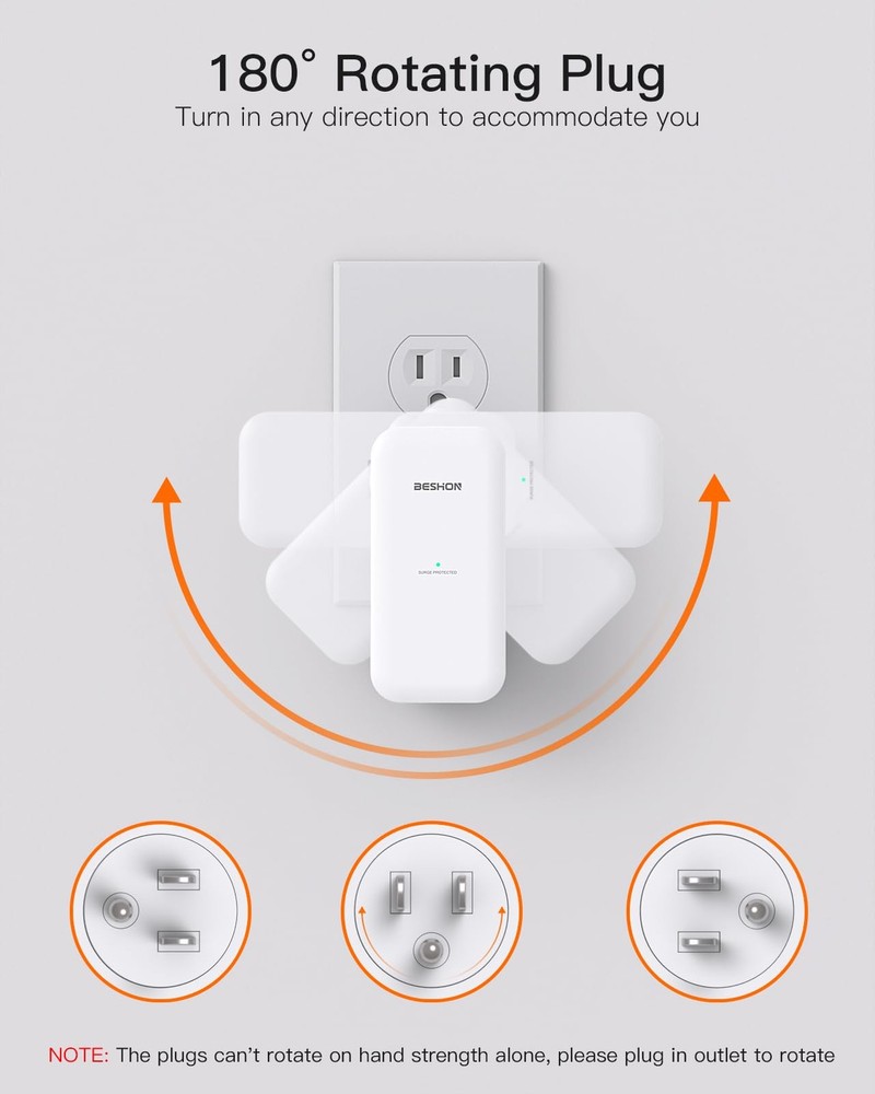 Surge Protector Outlet Extender Rotating Plug 6 AC Wall Adapter Splitter