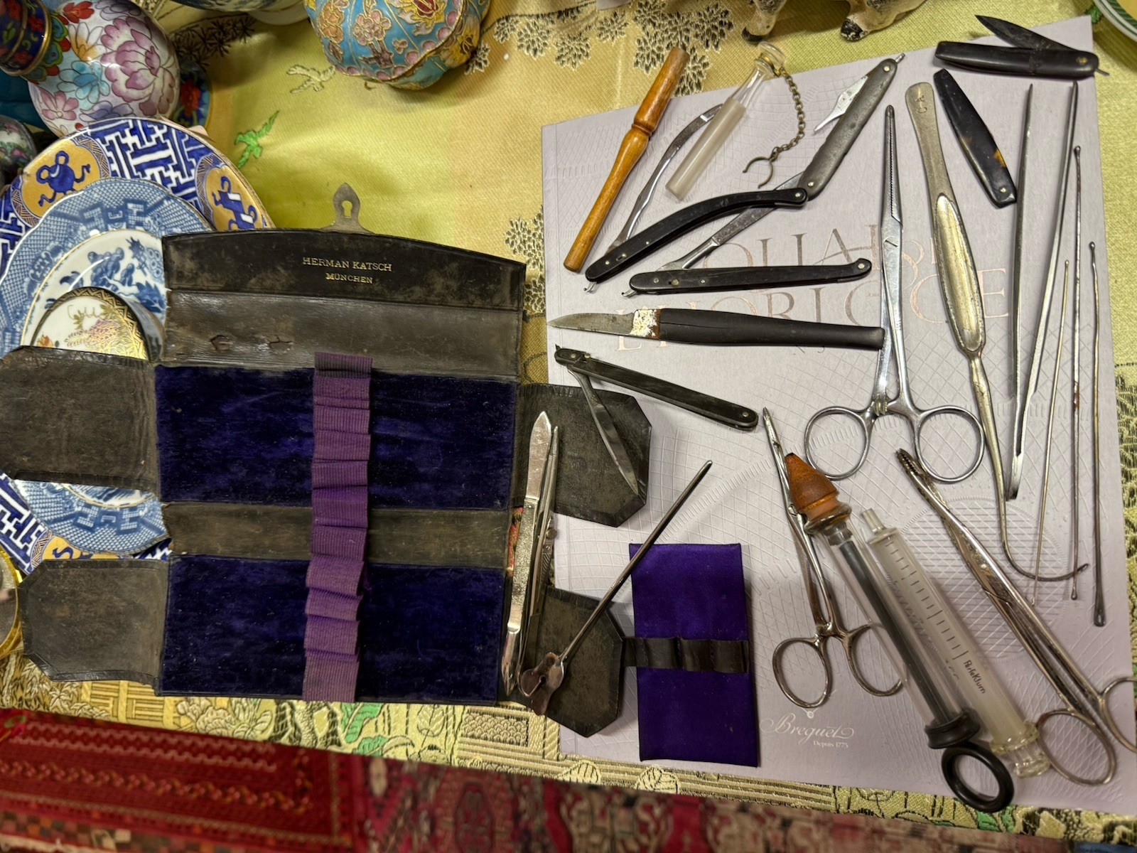 19c.medical Surgeon Surgical Case Set Lancets Instruments Ebony Bistoury,scalpel