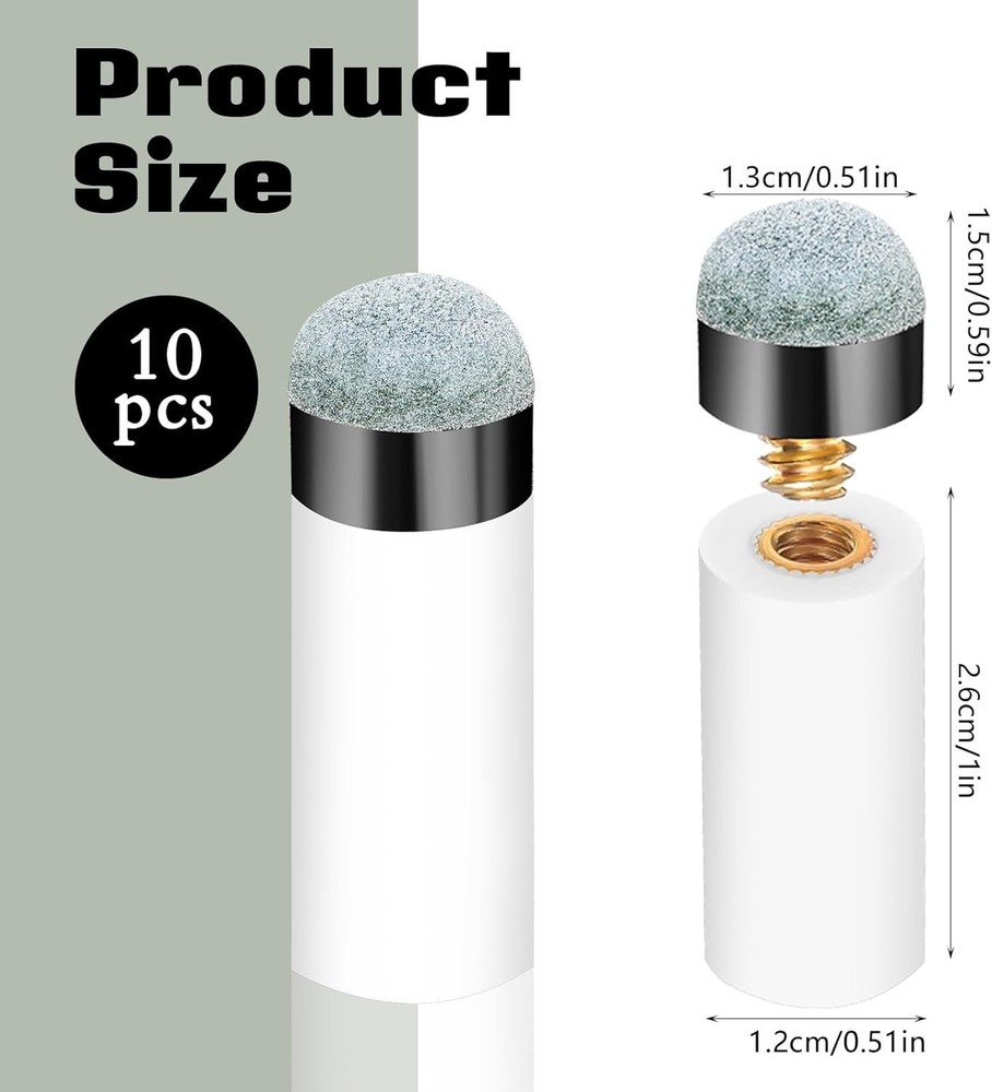 10 Sets Screw on Pool Cue Tips Replacement Billiard Cue Tips with White Pool...