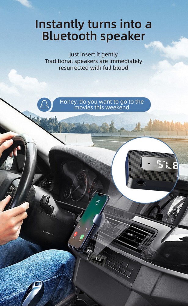 BT5.3 2-in-1 Receiver/FM Transmitter A2DP TF Card LED Music Player For Vehicles