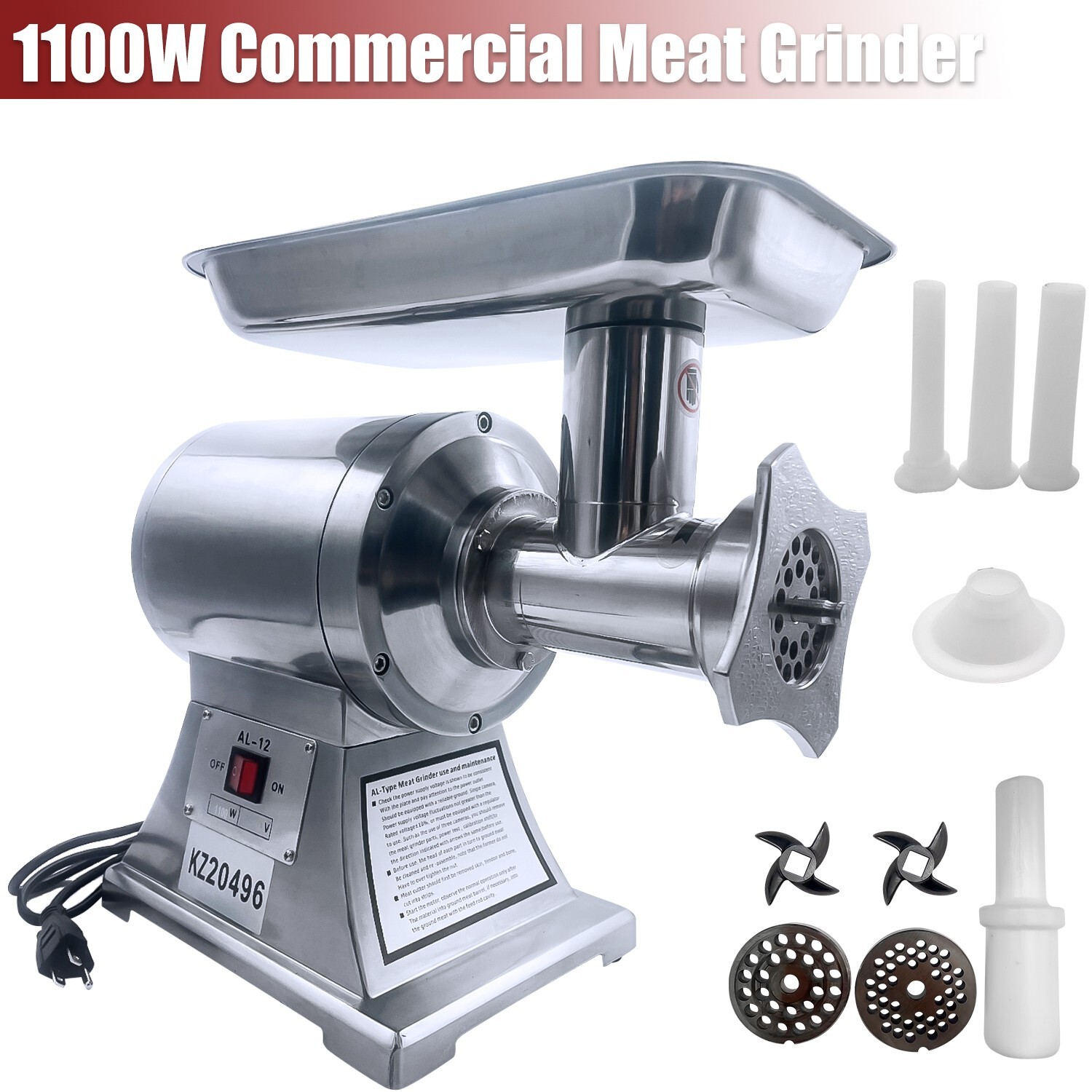 550LB/h Commercial Meat Grinder,1100W Electric Sausage Stuffer,193RPM Heavy Duty