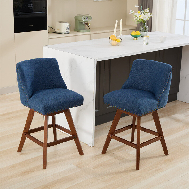 Set 2 Counter Height Swivel Barstools,26'' H Seat Height Upholstered Bar Stools