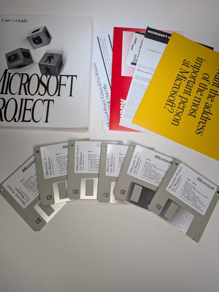 Windows Microsoft Project v4.0 Vintage Software 3.5" DISKETTES *Untested As-Is*