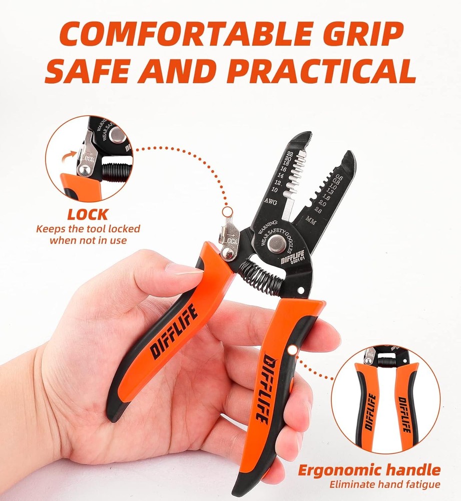 10-22 AWG Wire Stripper Cutter Stripping Tool And Multi-Function Orange