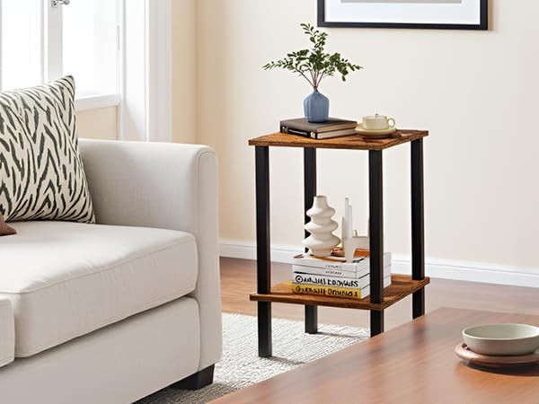 End Table, Side Table, Nightstand, 2-Tier Storage Shelf, Sofa Side Table for ...