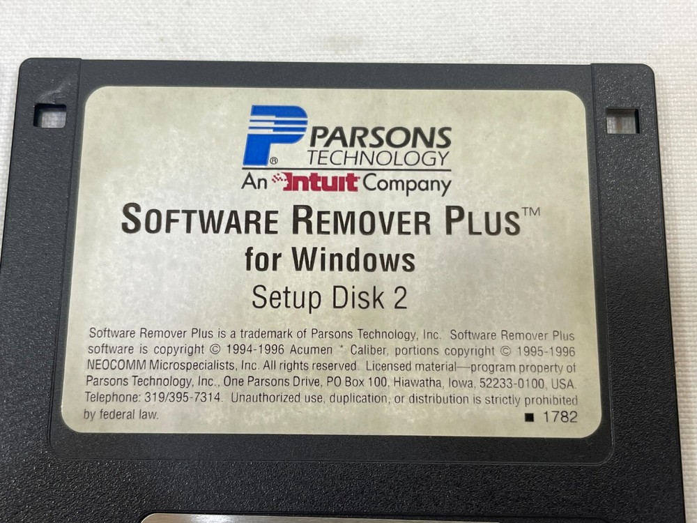 Vintage 1996 Parsons Technology Software Remover Plus for Windows 3.5" Floppy