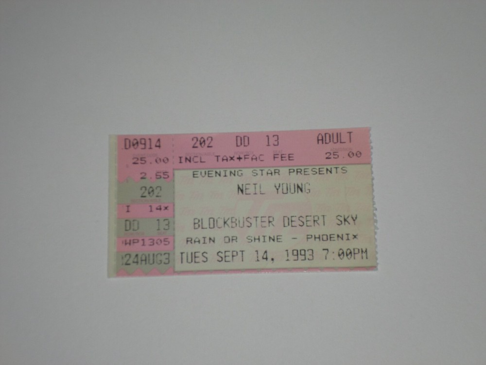 Neil Young & Blind Melon Concert Ticket Stub-1993-"Southern Man"-Phoenix,AZ