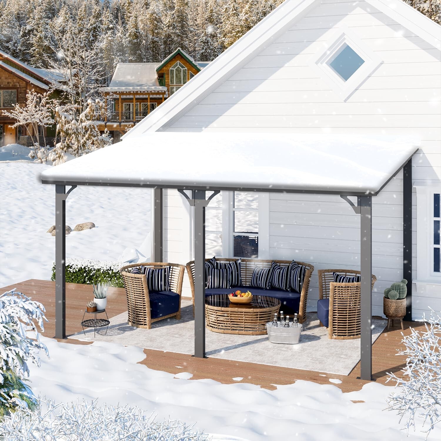 Hardtop Gazebo Outdoor Pergola Lean to Metal Pergola Galvanized Steel Roof Patio
