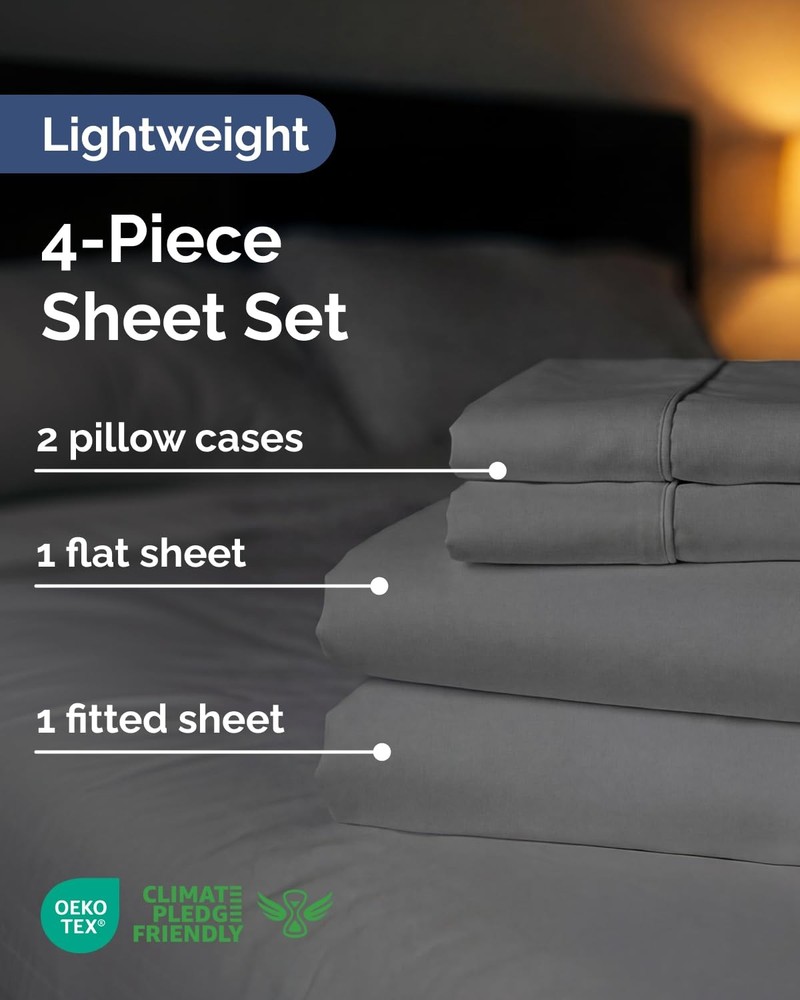 Lightweight 4 Piece Bed Sheet Set Queen Size - Cooling Sheets for Hot Sleeper...