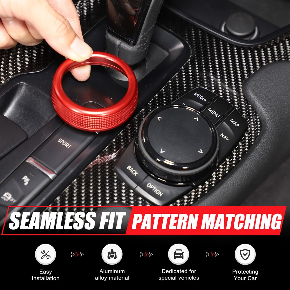 Red Knob Cover Ring Button Multimedia Controller For BMW 5 7 Series X3 X4