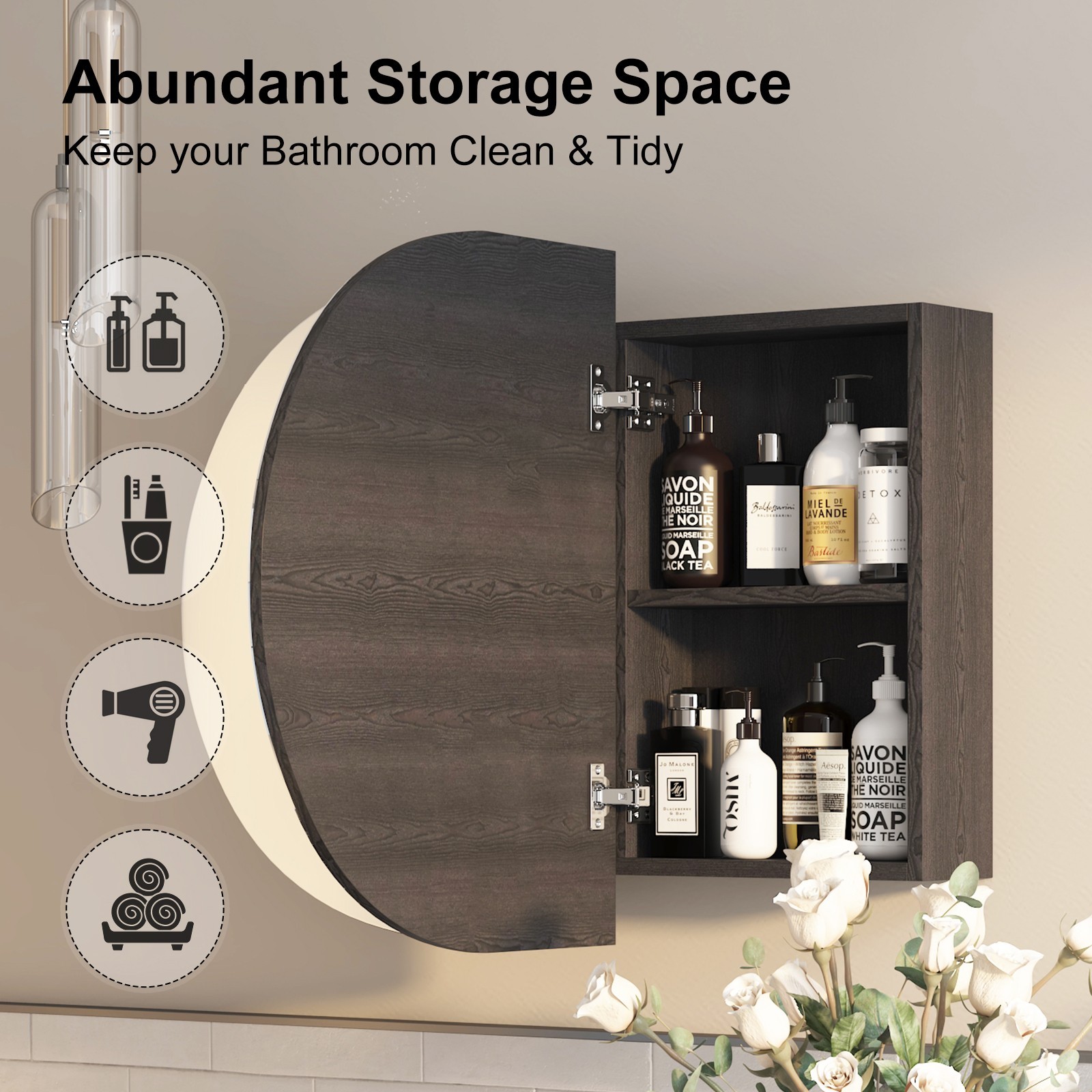 Oval Medicine Cabinet with Mirror Bathroom Mirror Cabinet with 5 Storage,2 Doors