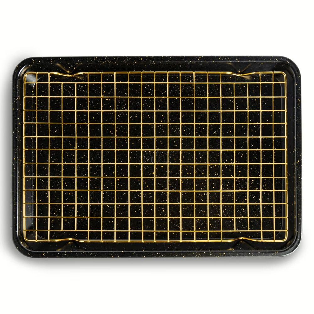 Thyme & Table Non-Stick Rectangle Baking Sheet with Gold Cooling Rack - Black