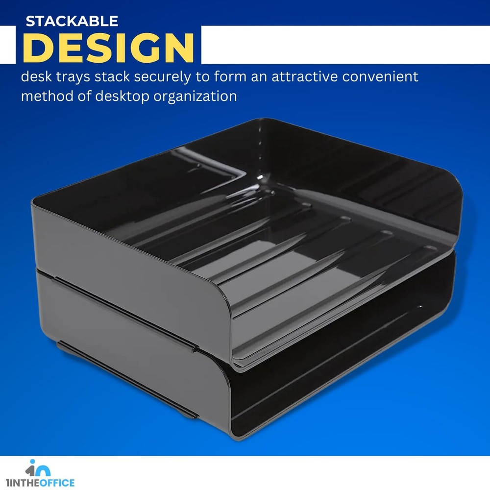 Stackable Paper Tray, Legal Size Plastic Desk Tray Organizer, Side Load, Blac...