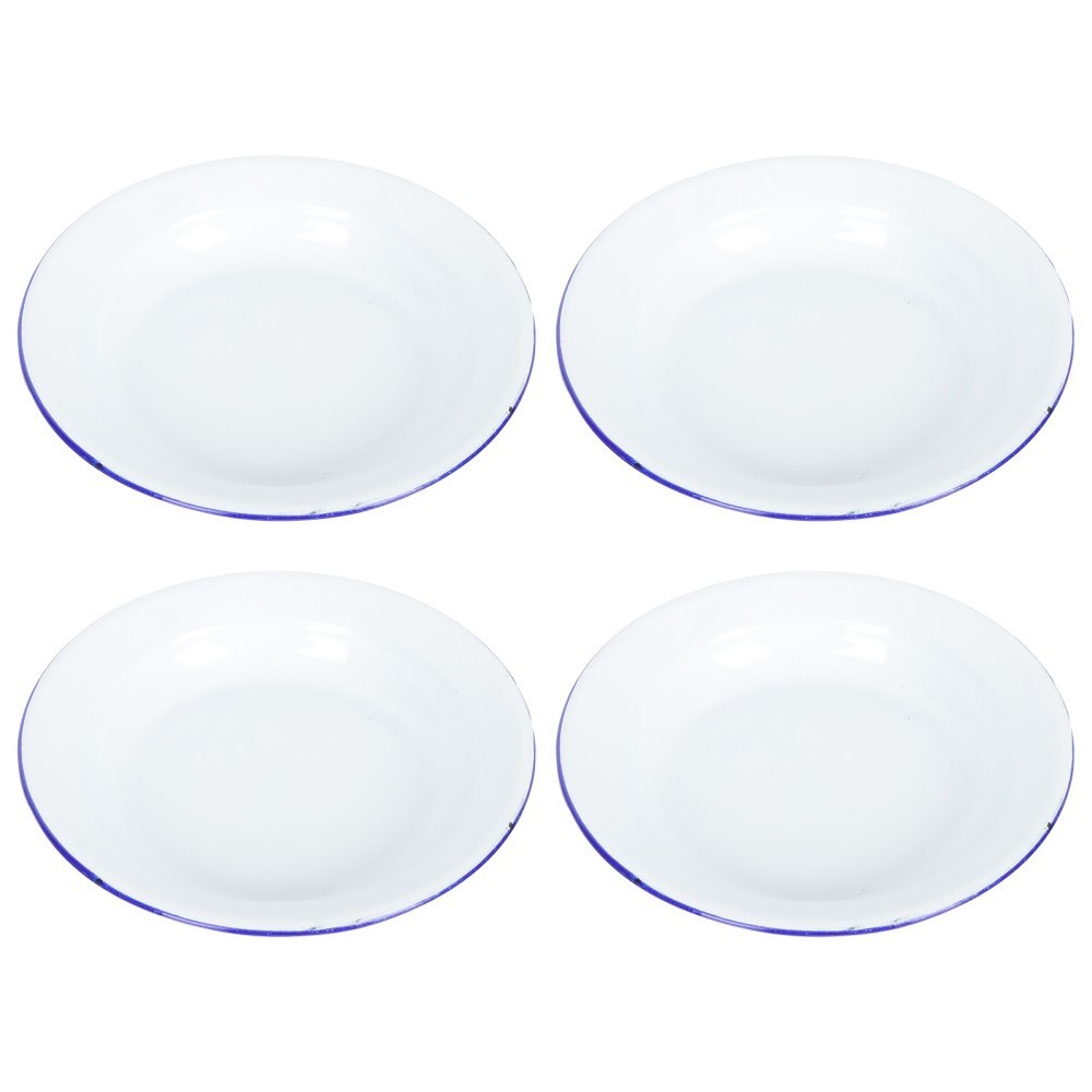4 Pcs Blue Rim Plates Enamel Dinnerware Set Enamelware Platters Tray Serving