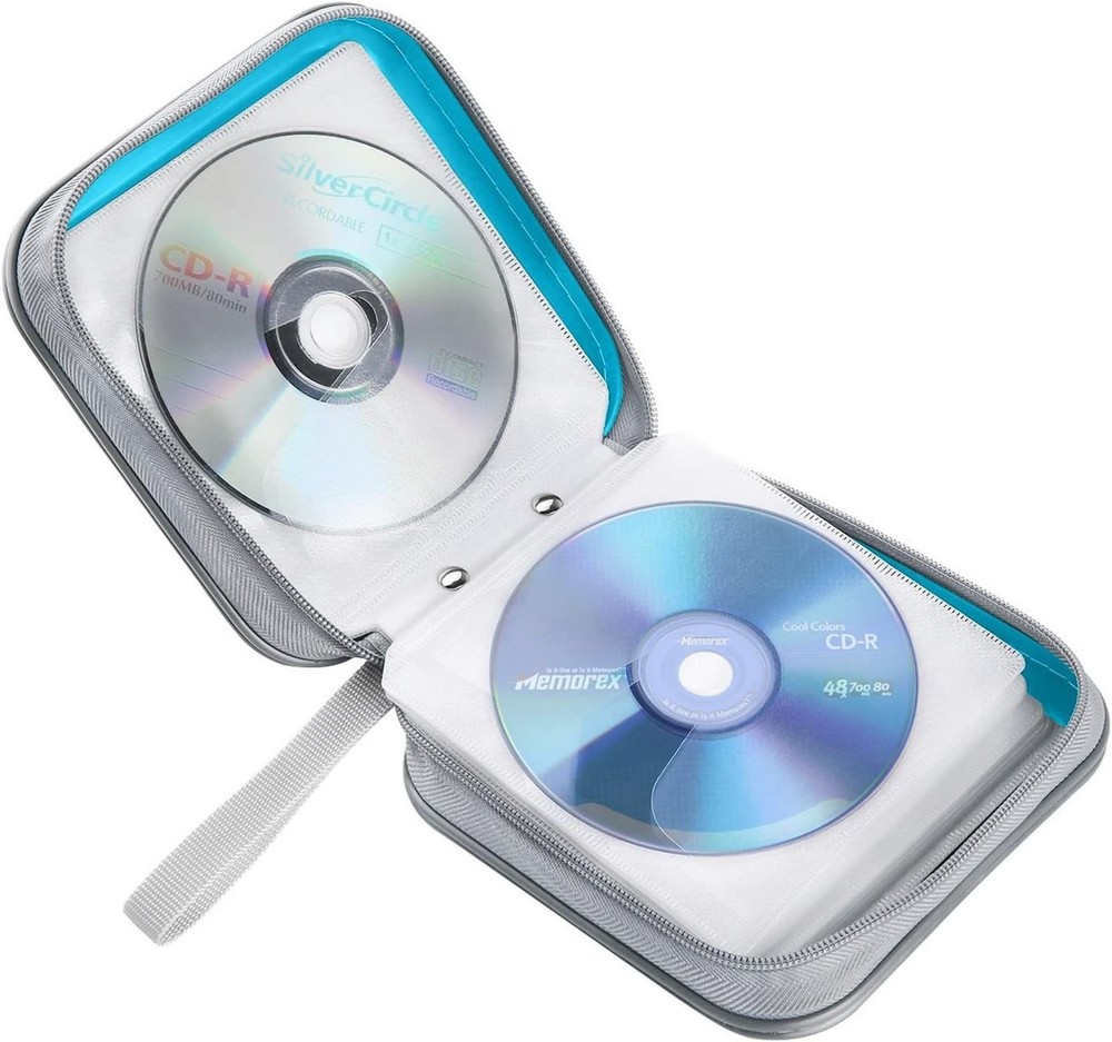 CD Case, 40 Capacity CD/DVD Case Holders Wallet Hard Plastic DVD Sky Blue