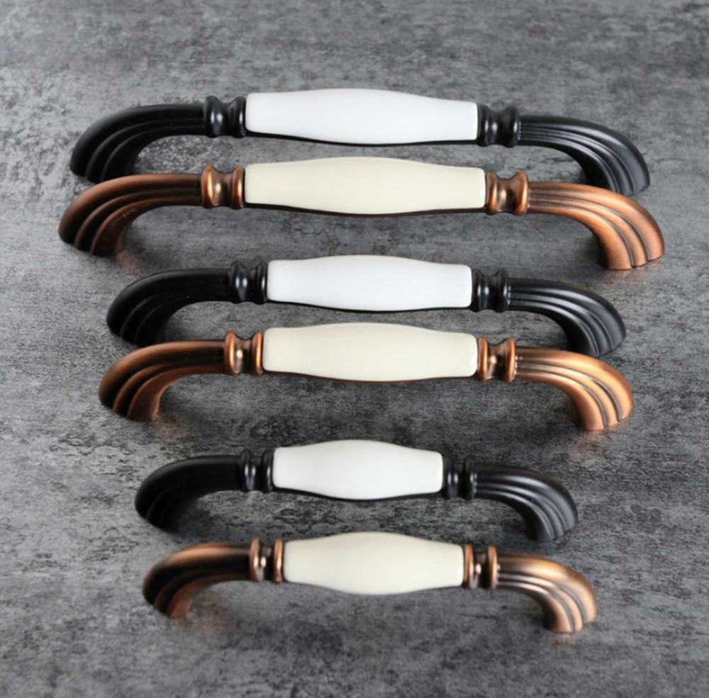 Ceramic Cabinet Pull Handles Antique Dresser Drawer Knobs Black White Pulls