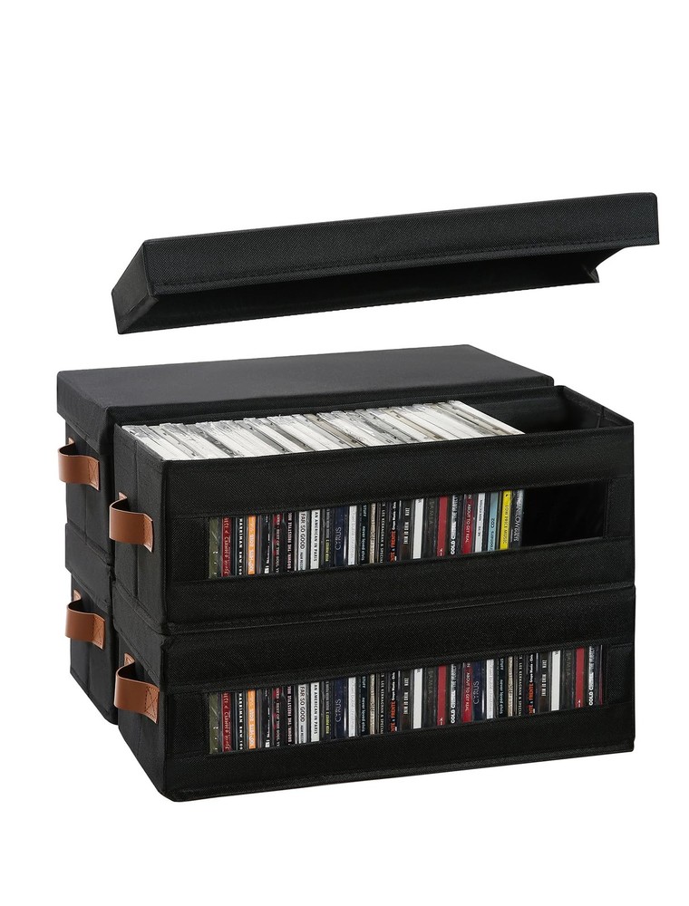 4 Packs CD Storage Box with Visible Window, Stackable CD Case Holder with Dus...