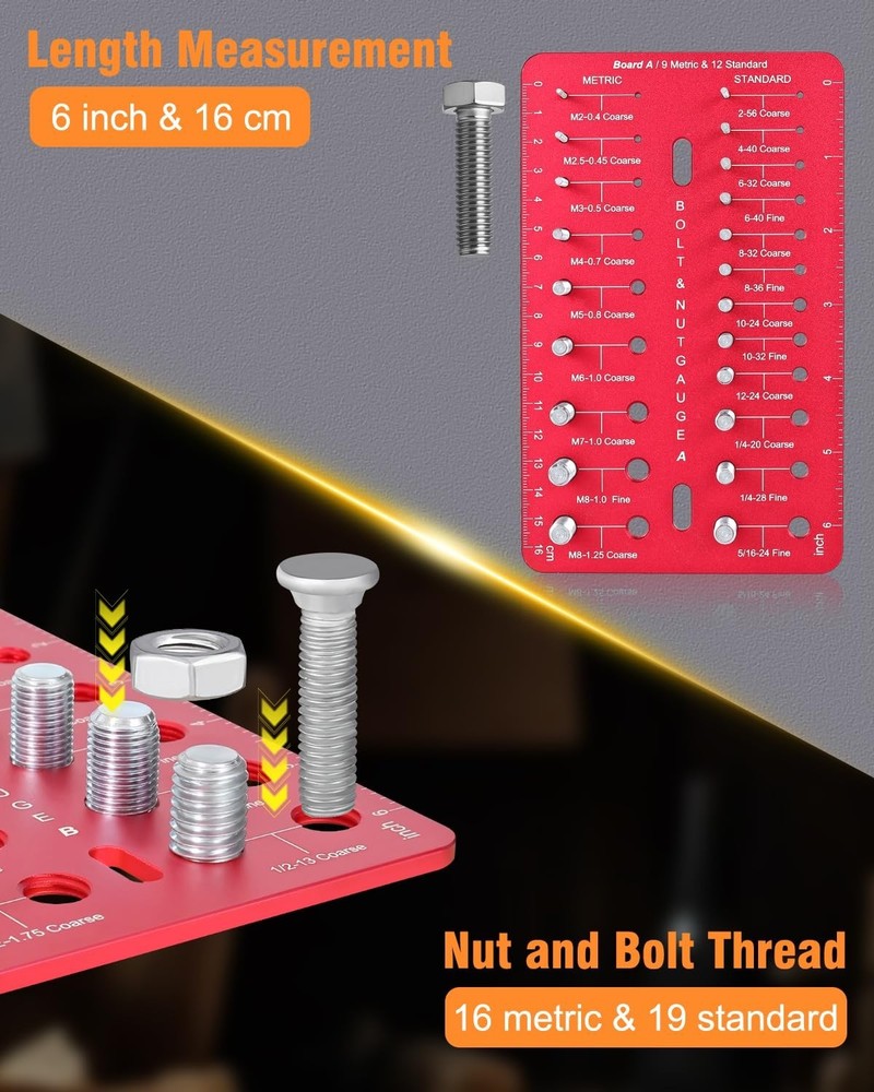 Thread Checker, Nut and Bolt Thread Checker with 19 Standard and 16 Metric Sizes