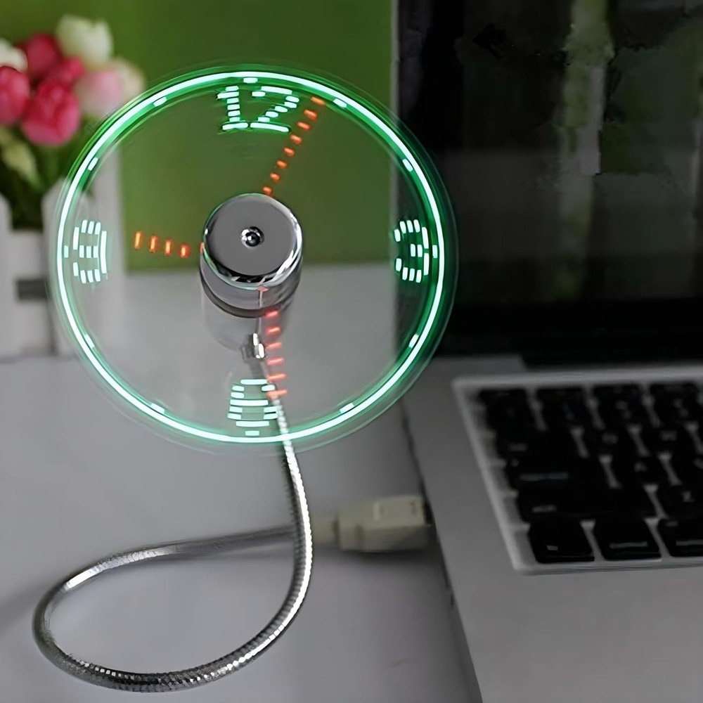 USB Clock Fan with Real Time LED Display Cool Desk Gadget Gift