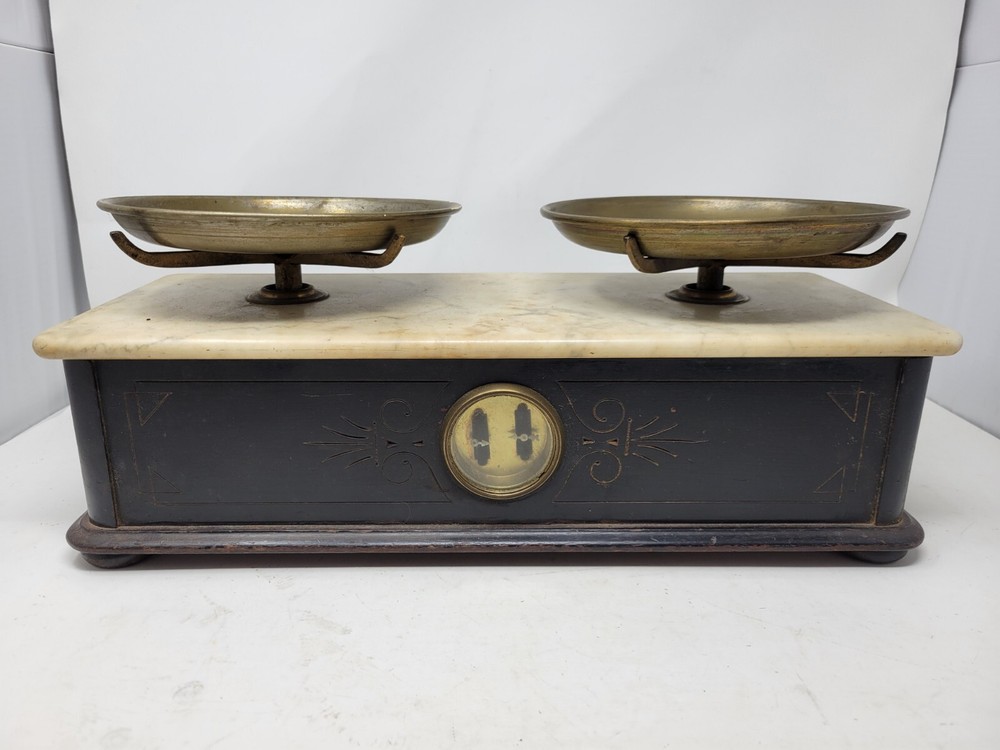 C.H. Troemner Marble Top Scale Victorian Decoration With Brass Pans