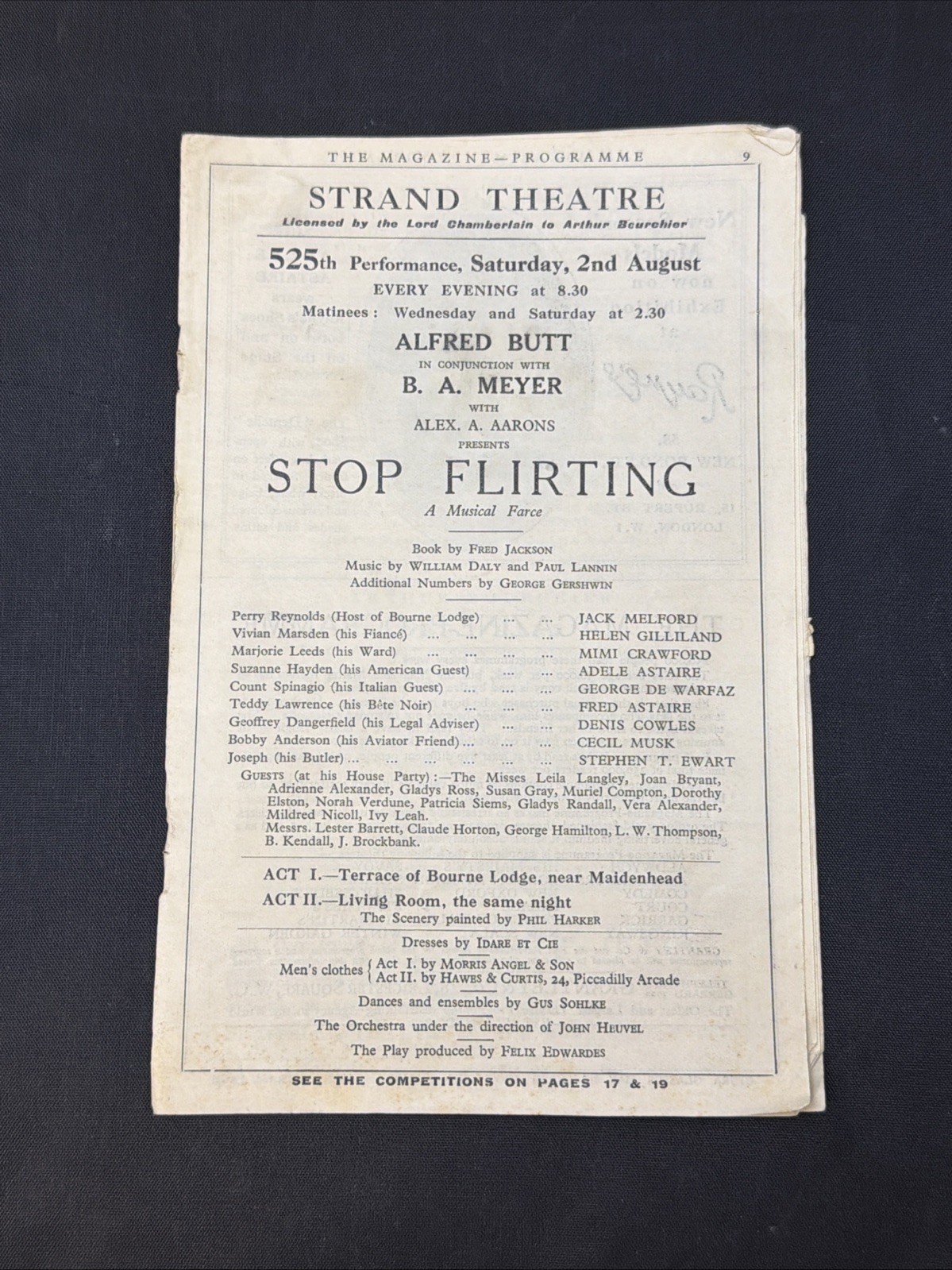 Fred Astaire "STOP FLIRTING" George Gershwin (London Debut) Rare 1924 Playbill