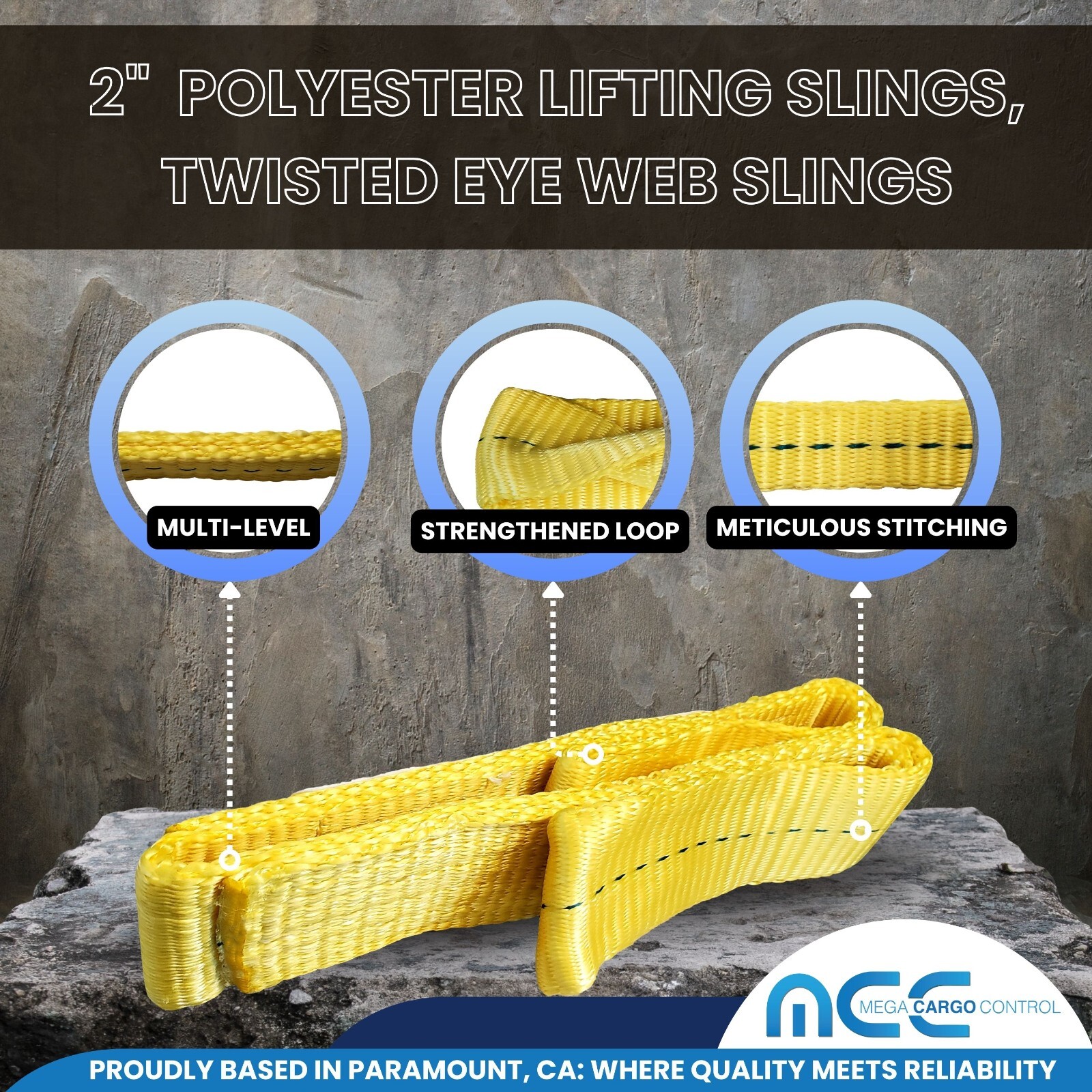 2" x 3 / 6 / 9ft 1-Ply Twisted Eye Web Sling Lifting Strap Industrial 3100 lbs