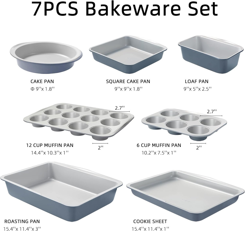 7-Piece Nonstick Stackable Baking Pans Set - Bakeware Sets Including Cookie Shee