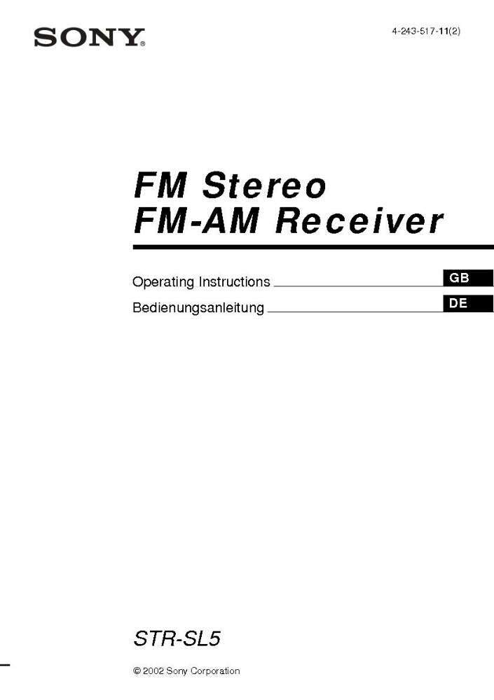 Sony STR-SL5 AV Receiver Owners Manual