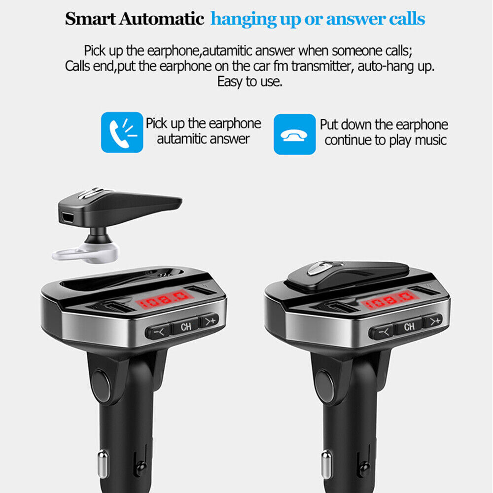 Bluetooth 5.0 Headset Trucker Earpiece Headphones FM Transmitter Radio Adapter