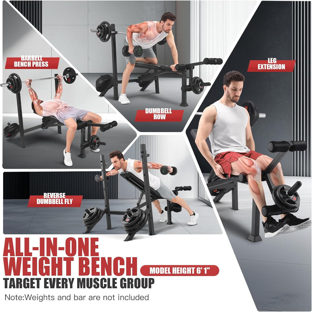 900LBS Weight Bench Set with Squat Rack, Adjustable Bench Press Set with Leg Ext