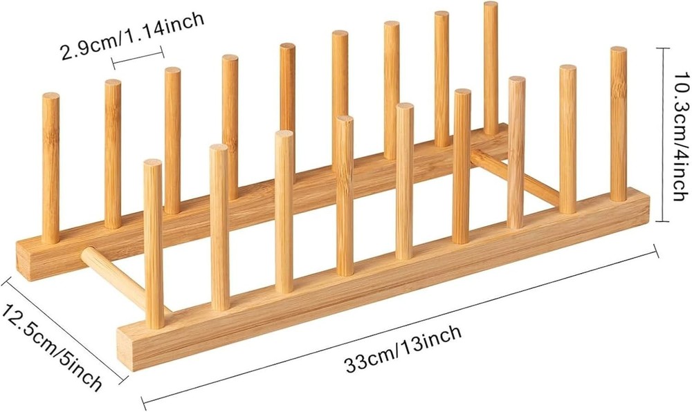Eco-Friendly 2-Piece Bamboo Dish Rack with 8 Slots for Kitchen Organization