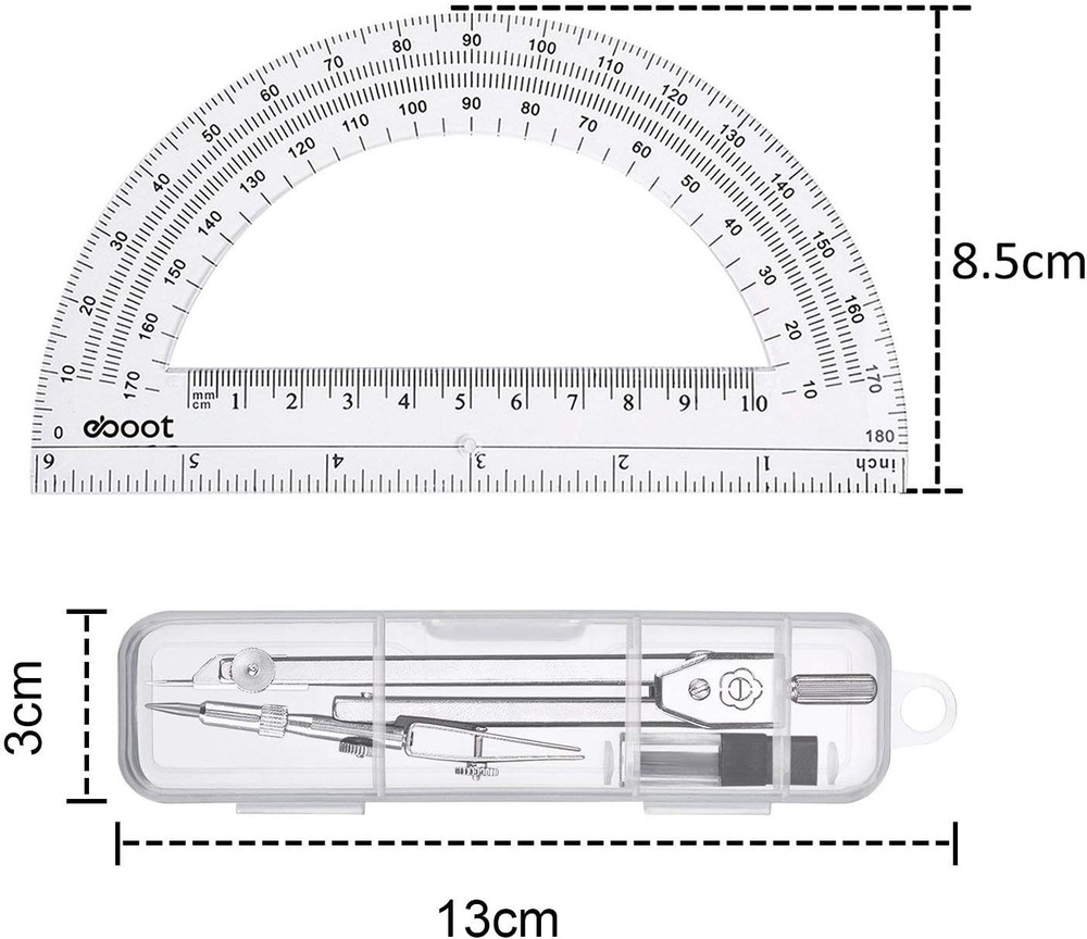 Drawing Compass and 6 Inch Protractor, Student Geometry Math Set