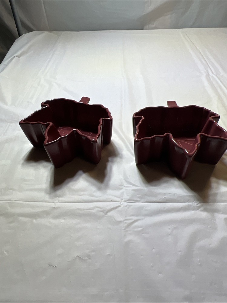 Set Of 2 Maroon Leaf Mini Ramekins