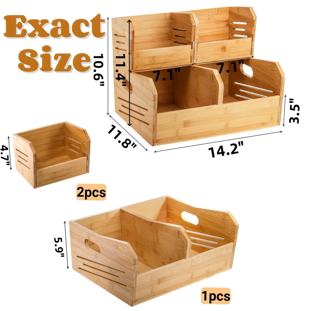 2 Tier Bamboo Stackable Storage Bins, 4 Compartment Potato and Onion Storage ...