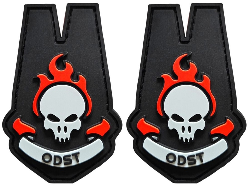 HALO  RED/BLACK PVC RUBBER ODST PATCH | 2PC HOOK BACKING  3"x2"