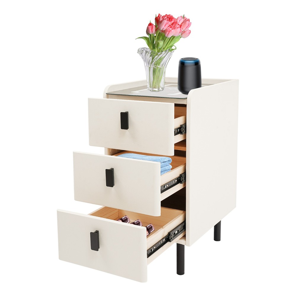 3 Drawers Smart Bedside Table Small Nightstand Bedside Table w/Light & Wireless