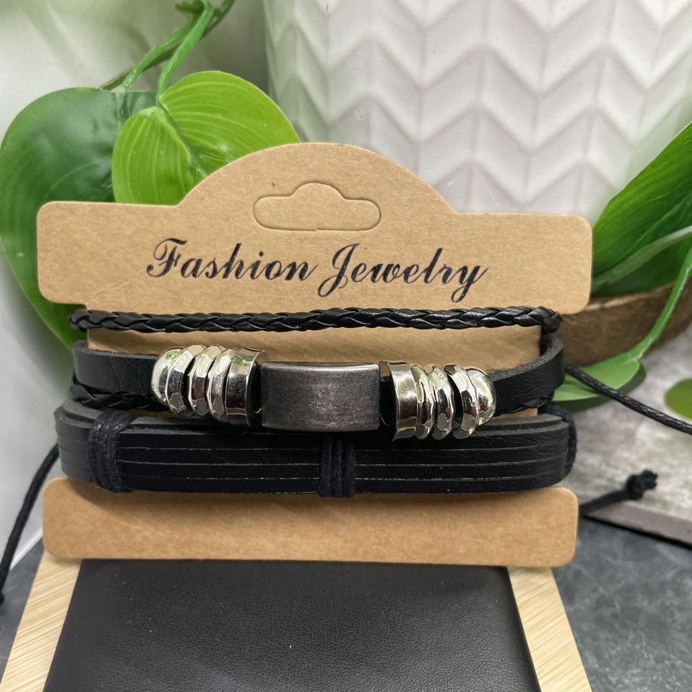 2 PC Leather Bracelet Set Stackable Adjustable Tie New Free Ship B7521