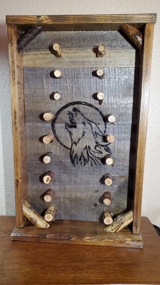 Rustic Wood Pocket Knife Display Case - Howling Wolf image - #151