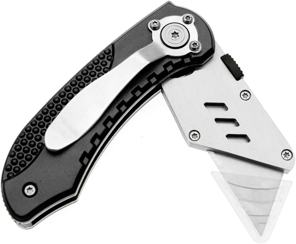 Utility Knife Folding Safety Lock & Quick Change with 10 Extra SK5 Replacement B