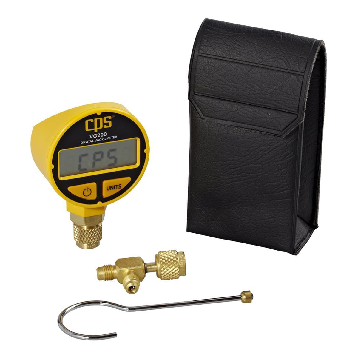 CPS VG200 Digital Vacuum Gauge: Microns/Torr/mBar - LCD - T-Fitting & Case