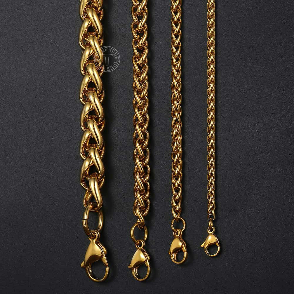 3/4/5/6/8mm Unisex Wheat Spiga Chain Stainless Steel Necklace Gold/Silver Men
