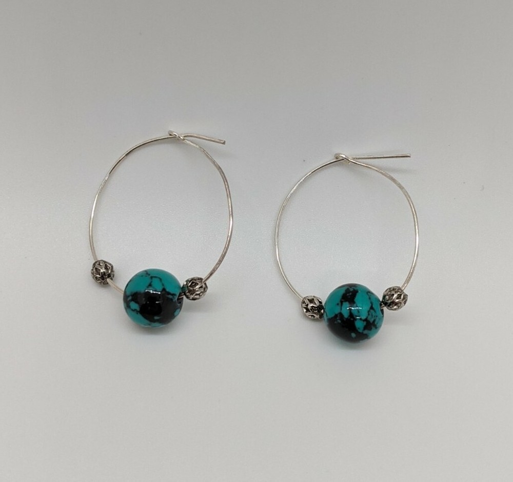 Handmade Green And Black Loop Earrings - A
